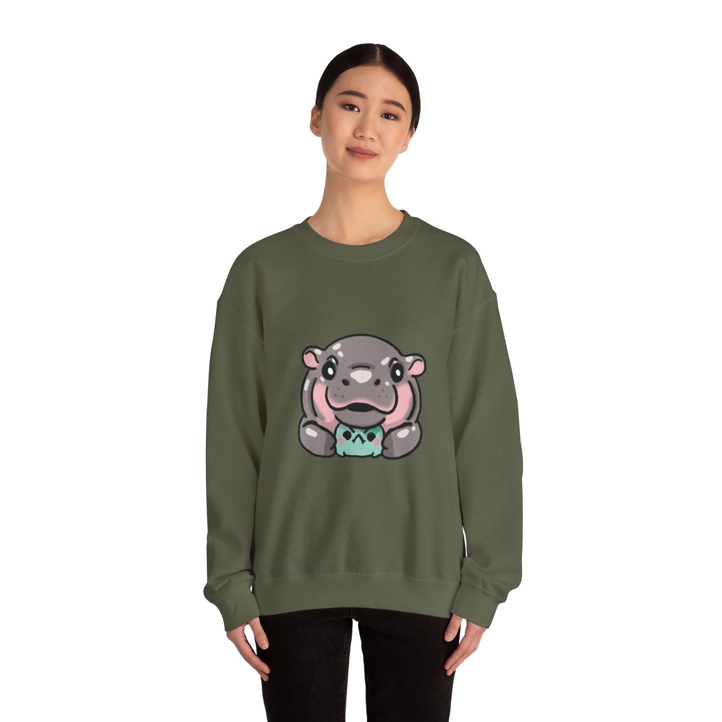 Cozy Moo Deng baby hippo sweatshirt - Viral sensation design