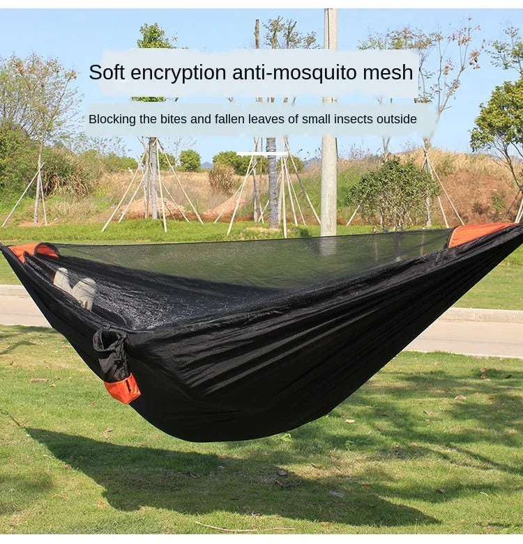 Outdoor Hammock Tent Setup in Nature