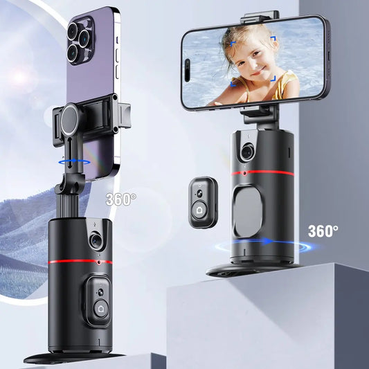 Auto face tracking tripod with 360-degree rotation