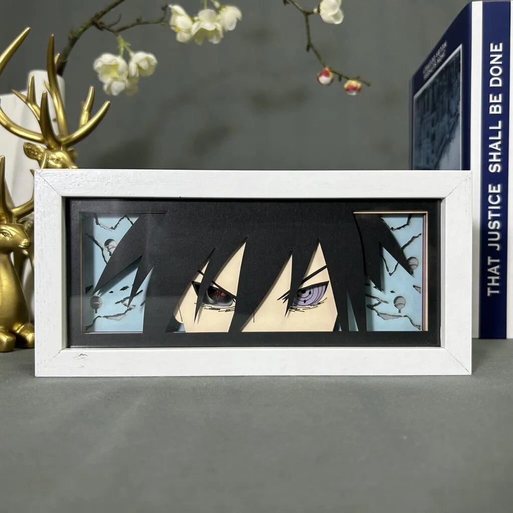 Naruto Paper Carving Lamp Anime Figure | Uchiha Sasuke | Hatake Kakashi | Paper Cuttings Frame Night Light Desktop Decoration - Aprasi