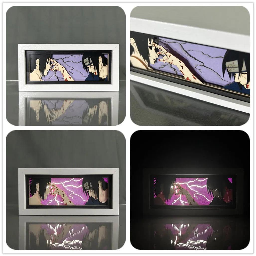 Naruto Paper Carving Lamp Anime Figure | Uchiha Sasuke | Hatake Kakashi | Paper Cuttings Frame Night Light Desktop Decoration - Aprasi